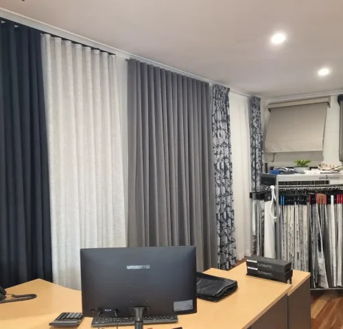 Curtains Installed in Office Space for Comfortable Work From Home Setup — Winning Blinds in Cardiff, NSW Curtains Installed in Office Space for Comfortable Work From Home Setup — Winning Blinds in Cardiff, NSW
